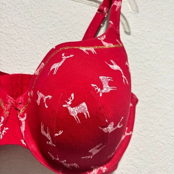 Cacique T-Shirt Bra 42F Red Lightly Lined Deer Reindeer Underwired Full Support - Picture 2 of 5
